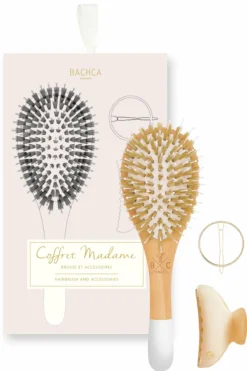 Best Bachca Coffret Madame brosse sanglier nylon, duo de barrettes rondes & pince ivoire