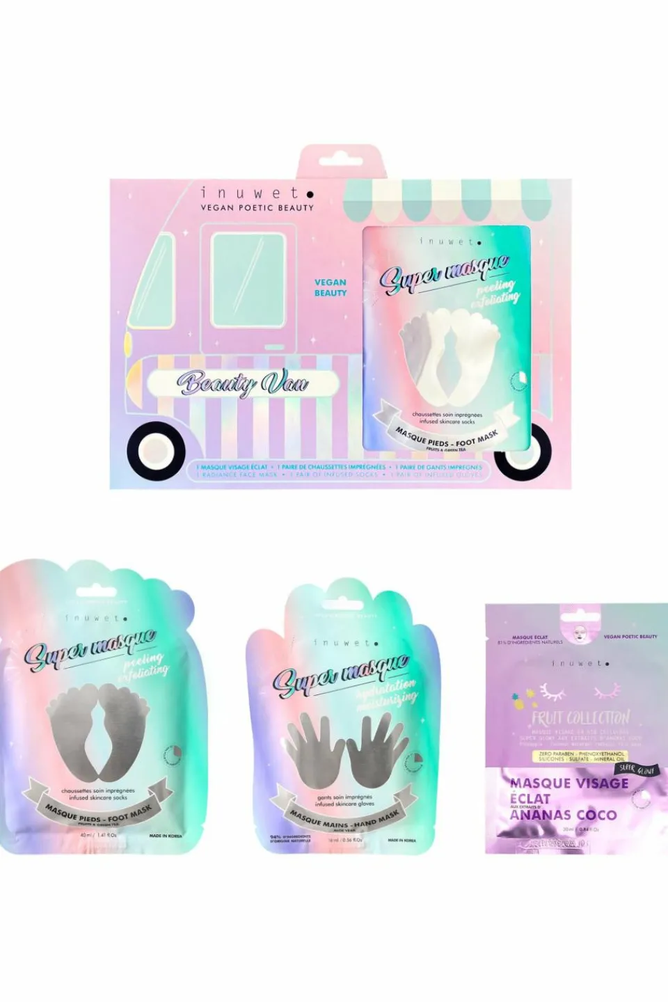 Best Inuwet (In Unicorn We Trust) Coffret trio de masques visage, mains & pieds