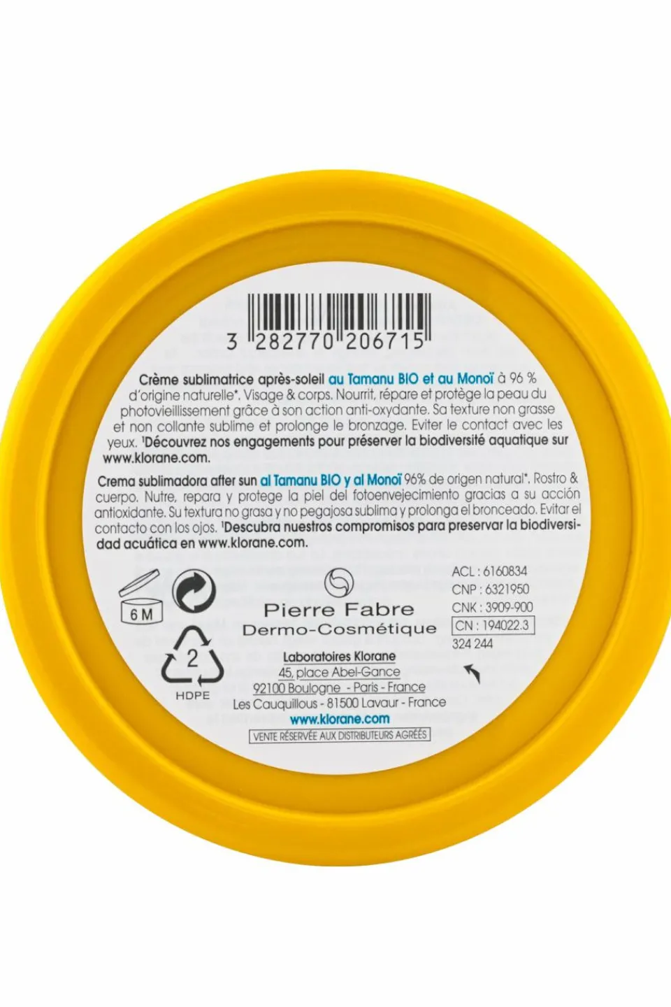 Klorane Crème sublimatrice après-soleil au Tamanu bio et Monoï