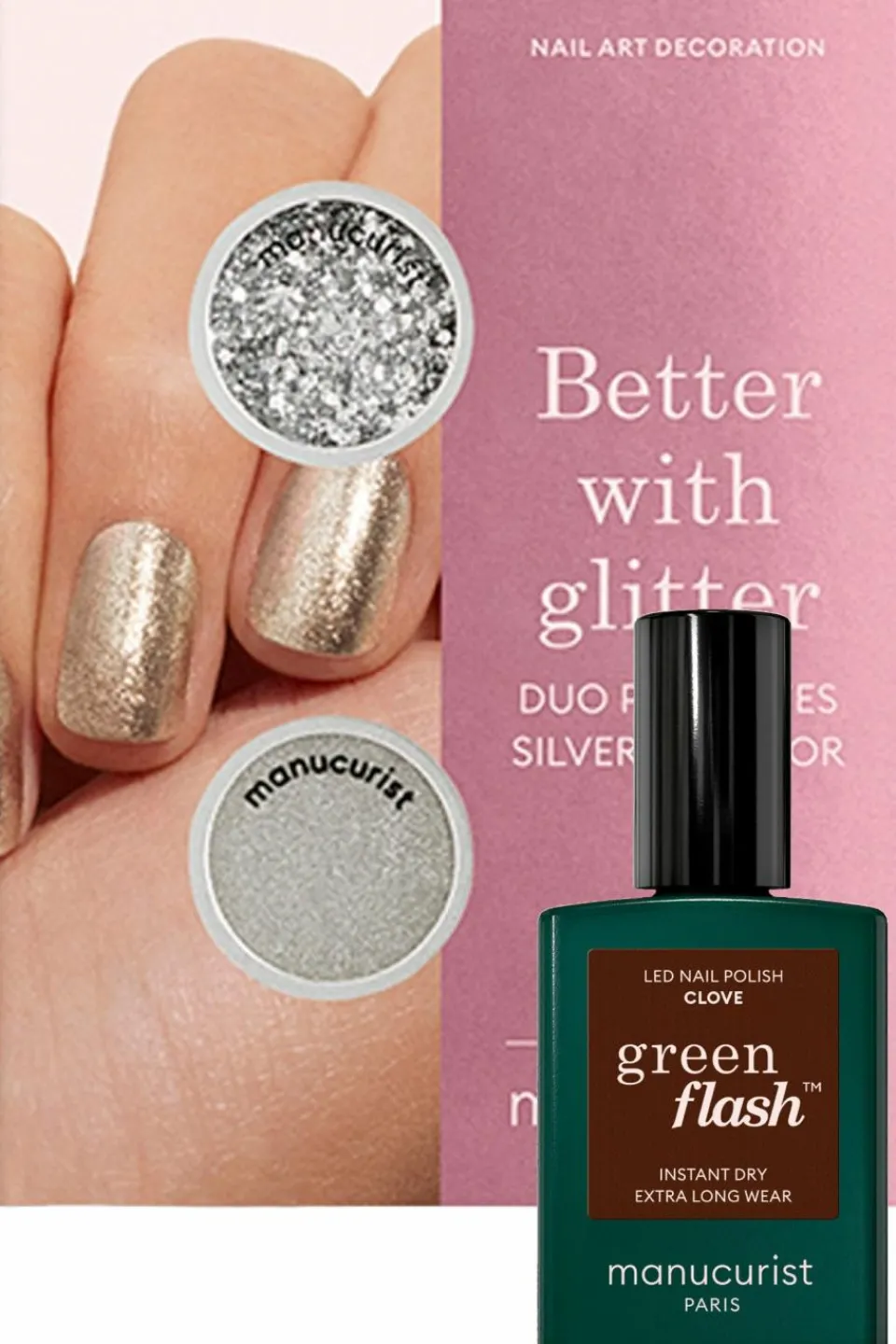 Manucurist Duo de poudre à effet et paillettes et vernis Green Flash