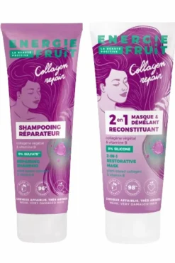 New Energie Fruit Duo shampoing et masque collagène pour cheveux très abîmés