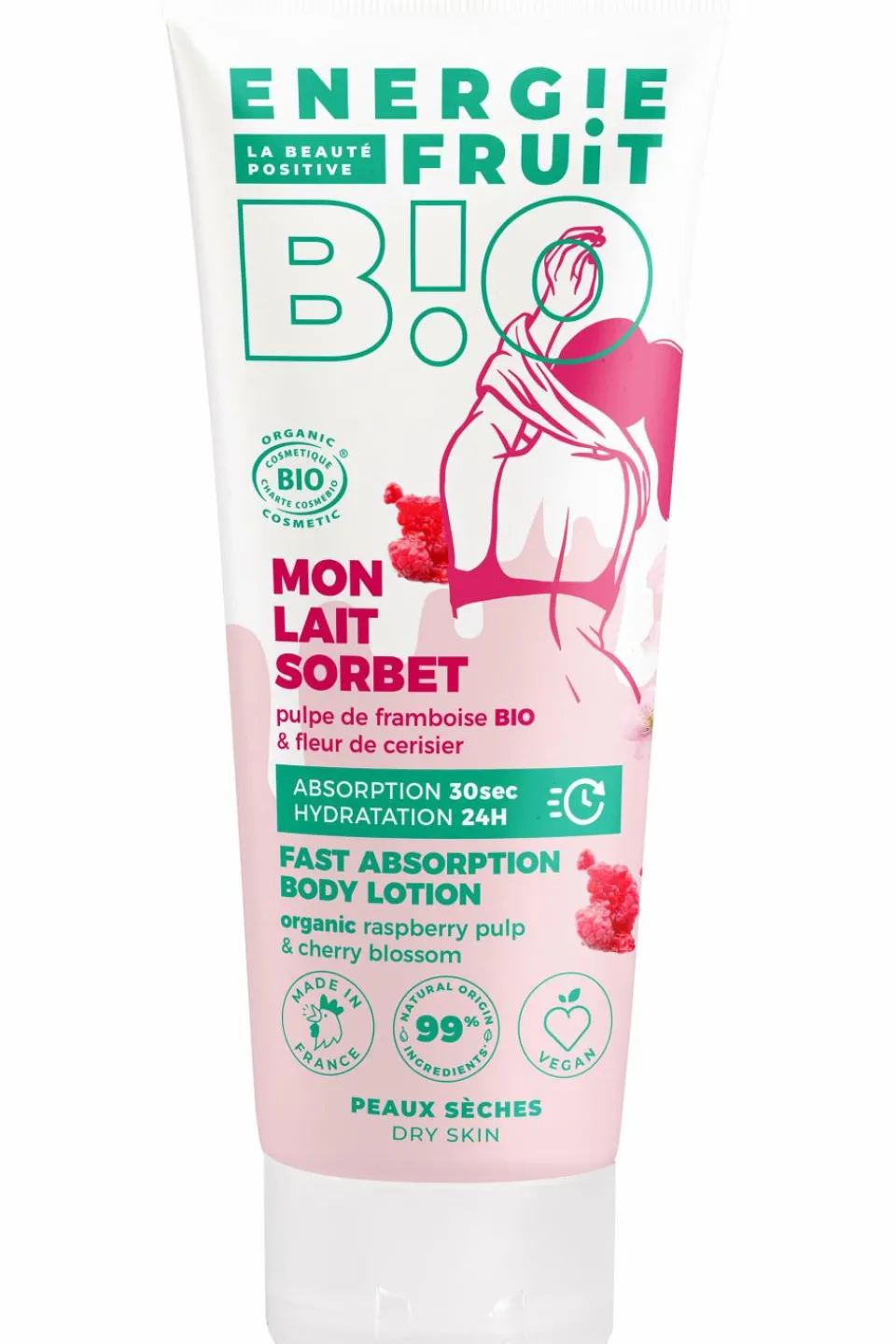 New Energie Fruit Lait corps fleur de cerisier et pulpe de framboise bio